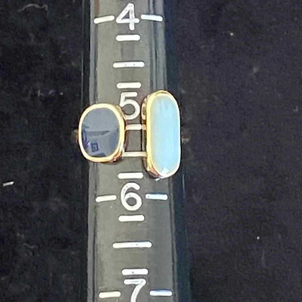 French Blue Retro Moi et Toi Gold Tone Adjustable Ring NWOT